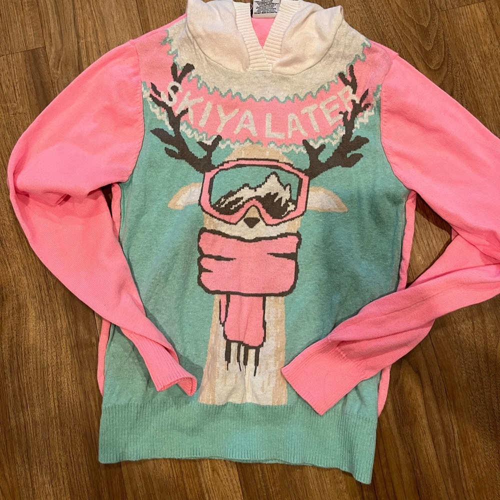 Well Worn 'SkiYaLater' Hooded Holiday Sweater size XS